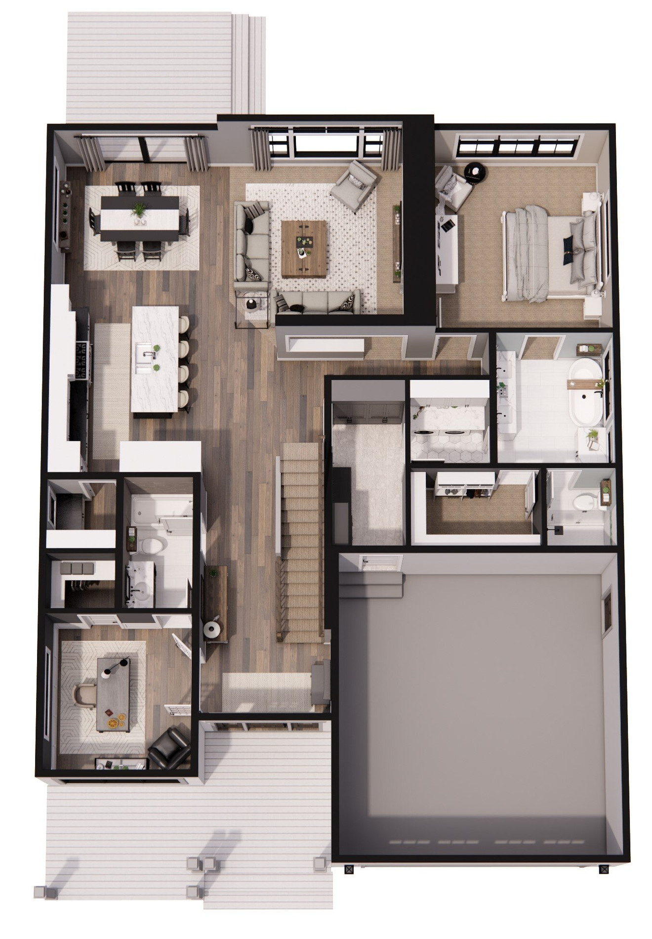 Farmhouse House Plan - Linden 55066 - 1st Floor Plan Dollhouse - 