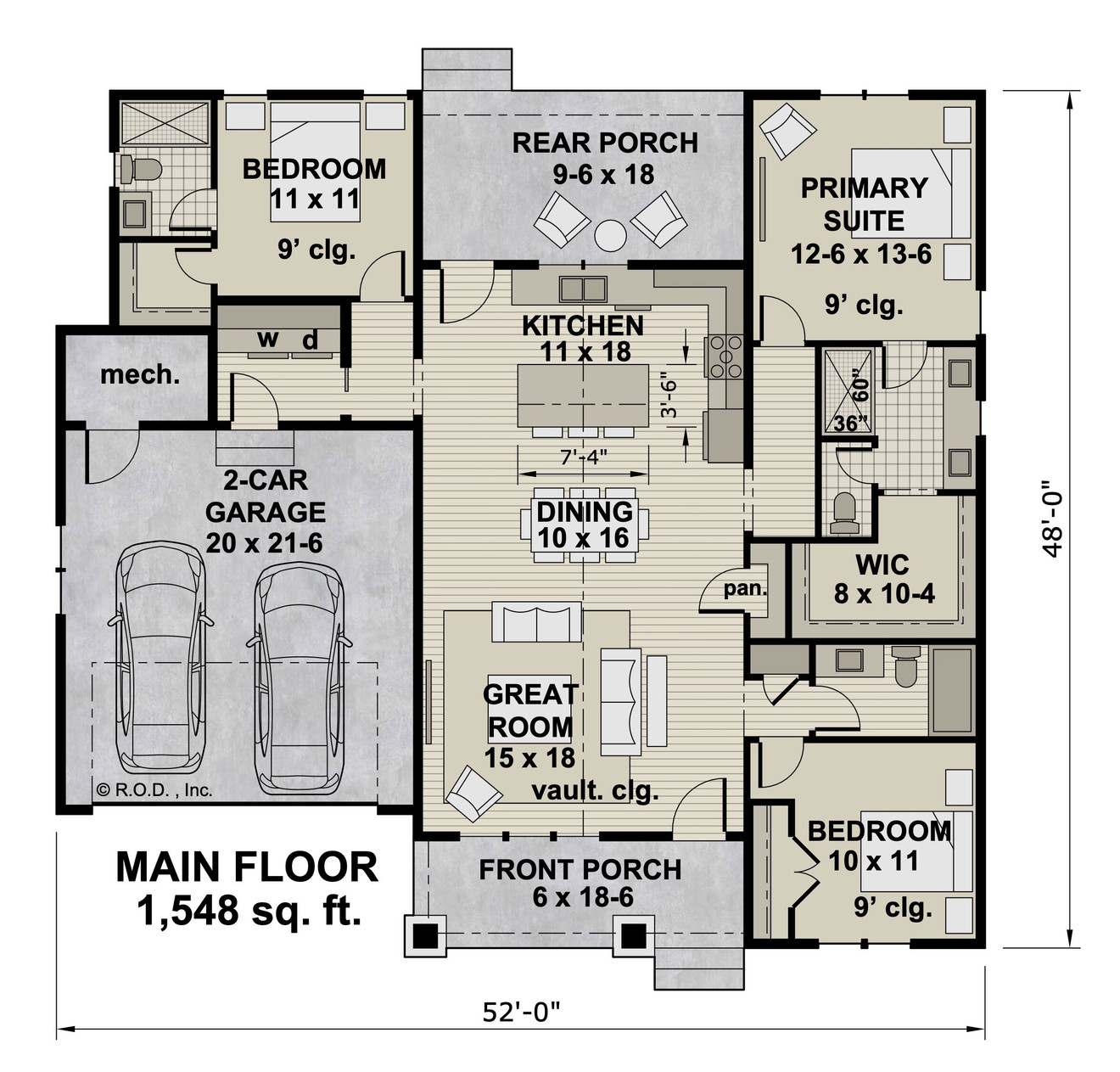 Bungalow House Plan - Lewiston 87629 - 1st Floor Plan
