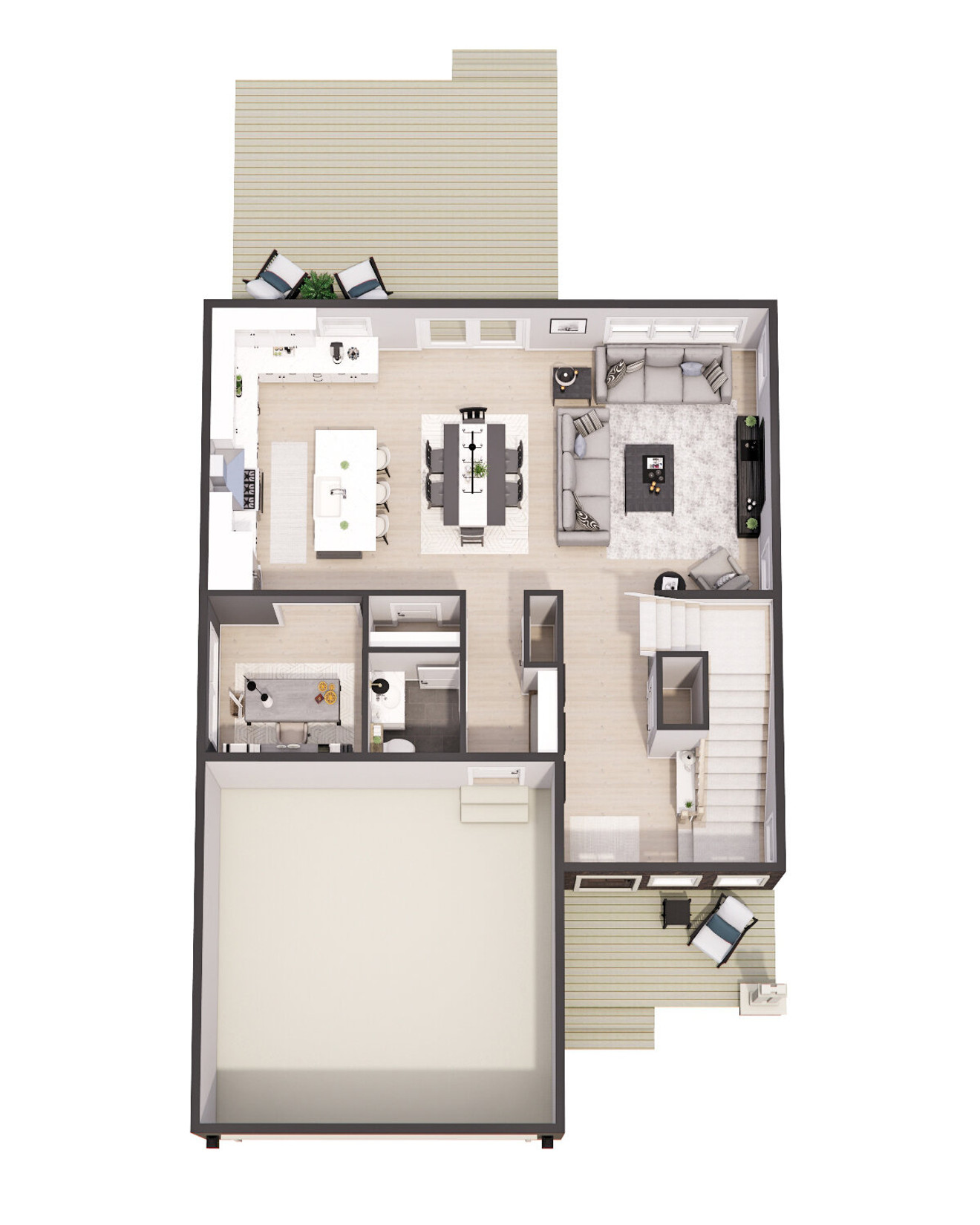 Bungalow House Plan - Glendale 74351 - 1st Floor Plan Dollhouse - 