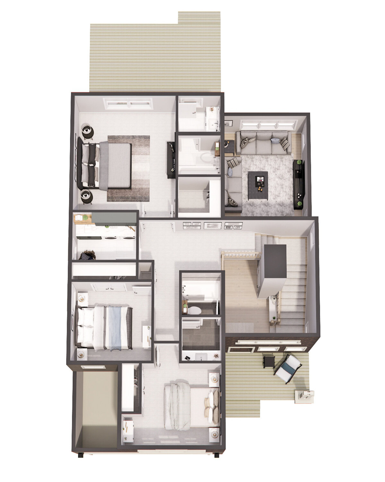 Bungalow House Plan - Glendale 74351 - 2nd Floor Plan Dollhouse - 