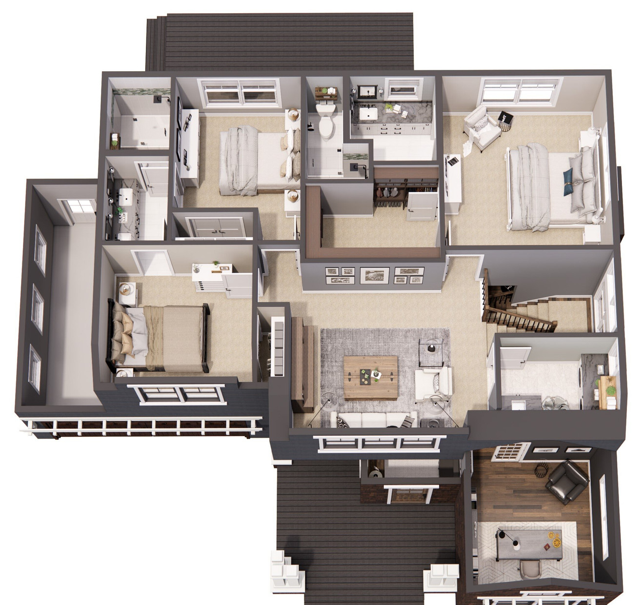 Craftsman House Plan - Hemlock 86226 - 2nd Floor Plan Dollhouse - 
