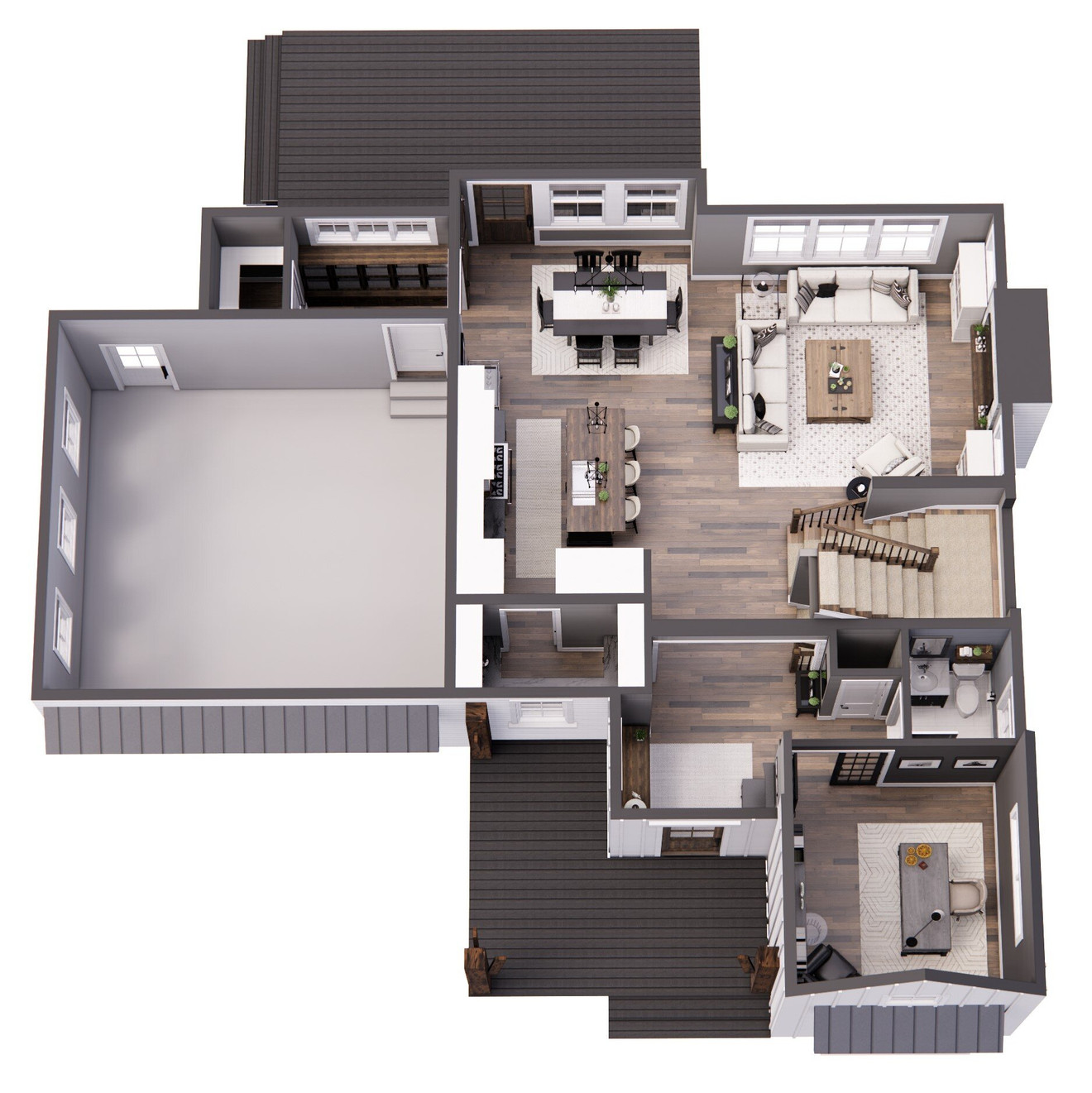Farmhouse House Plan - Oak Marsh 93975 - 1st Floor Plan Dollhouse - 