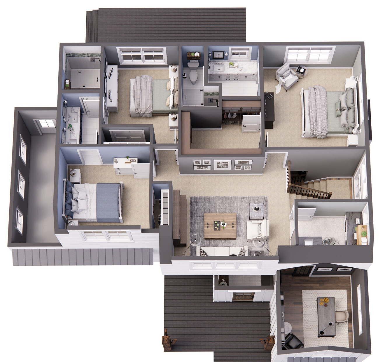 Farmhouse House Plan - Oak Marsh 93975 - 2nd Floor Plan Dollhouse - 