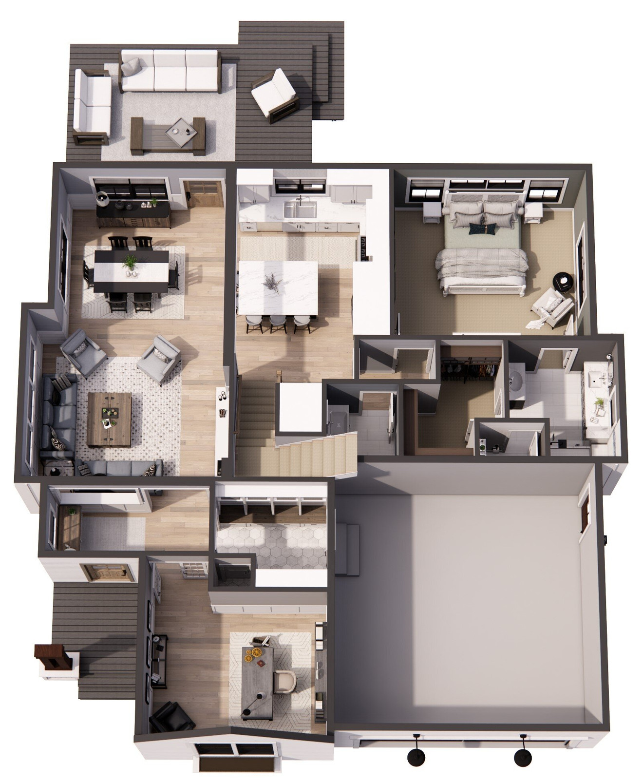 Farmhouse House Plan - Breezy Pointe 87783 - 1st Floor Plan Dollhouse - 