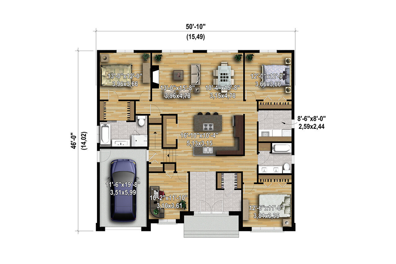 Modern House Plan - 28404 - 1st Floor Plan