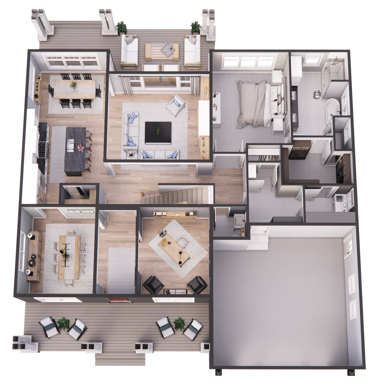 Craftsman House Plan - Sandy Hills 24937 - 1st Floor Plan Dollhouse - 