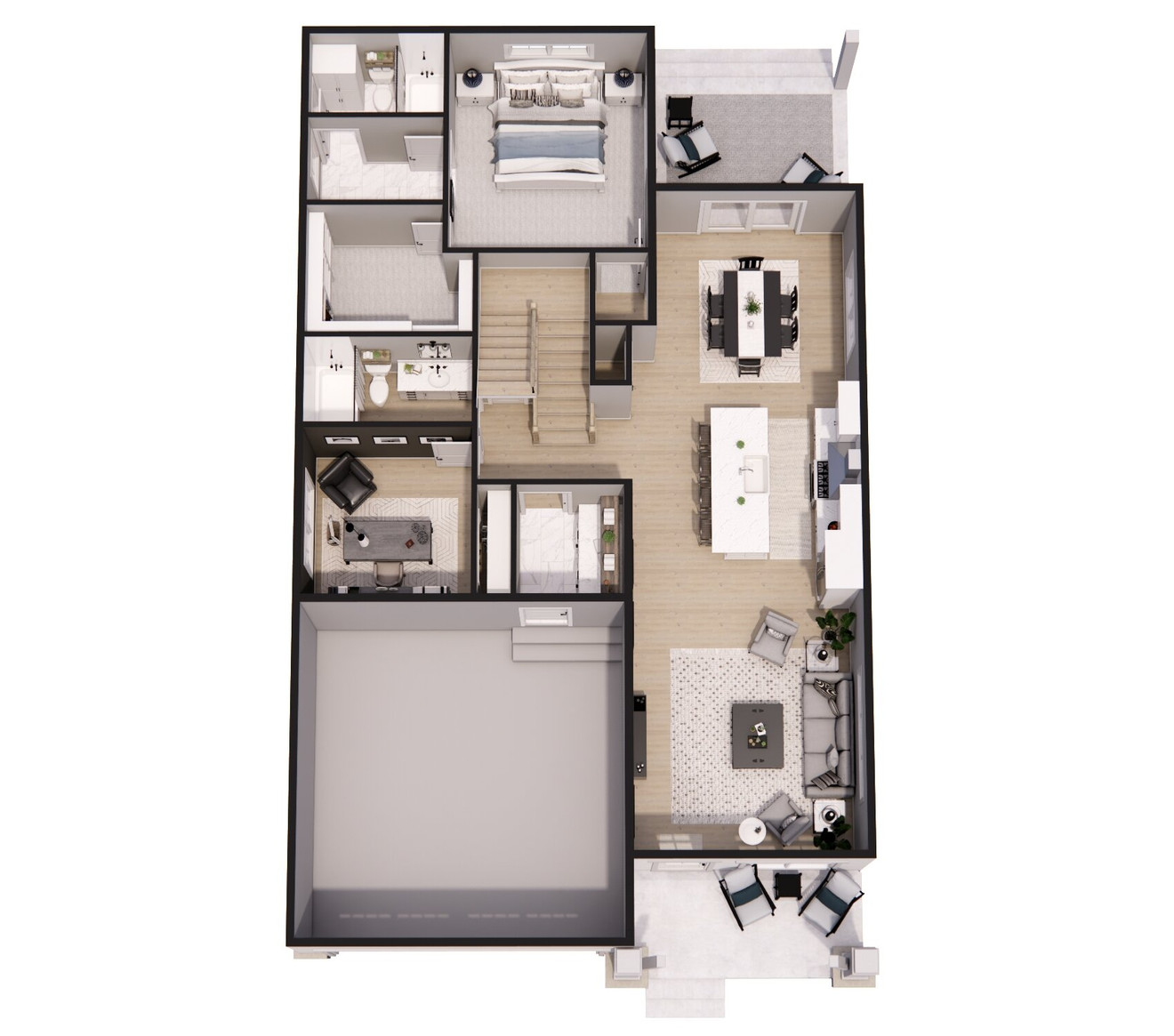 Craftsman House Plan - Agnes 84039 - 1st Floor Plan Dollhouse - 