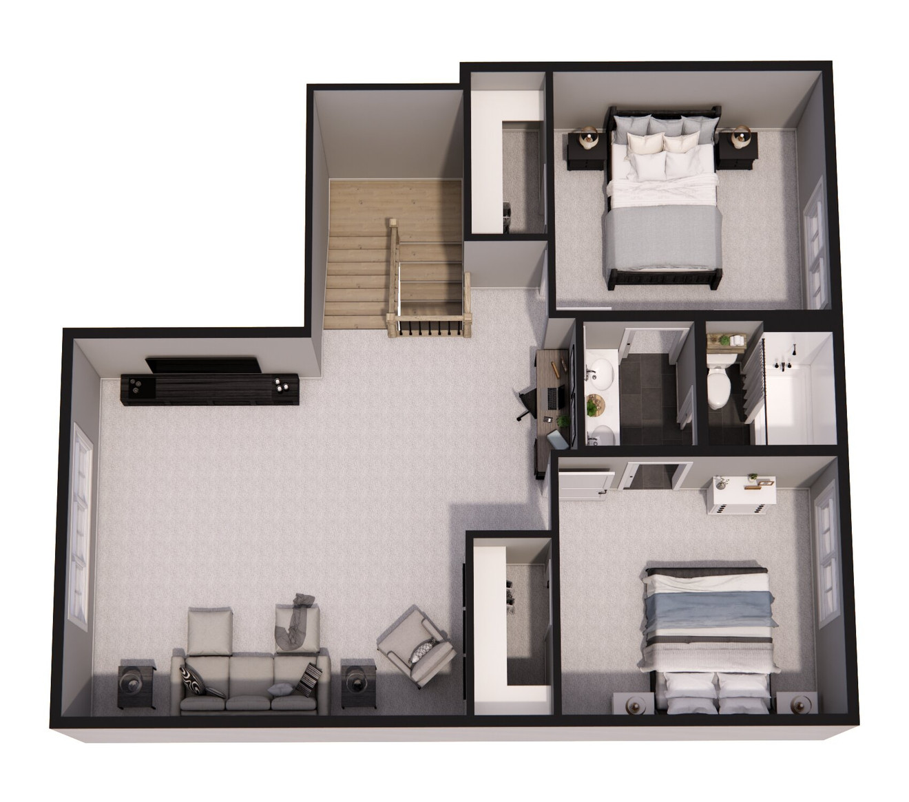 Craftsman House Plan - Agnes 84039 - 2nd Floor Plan Dollhouse - 