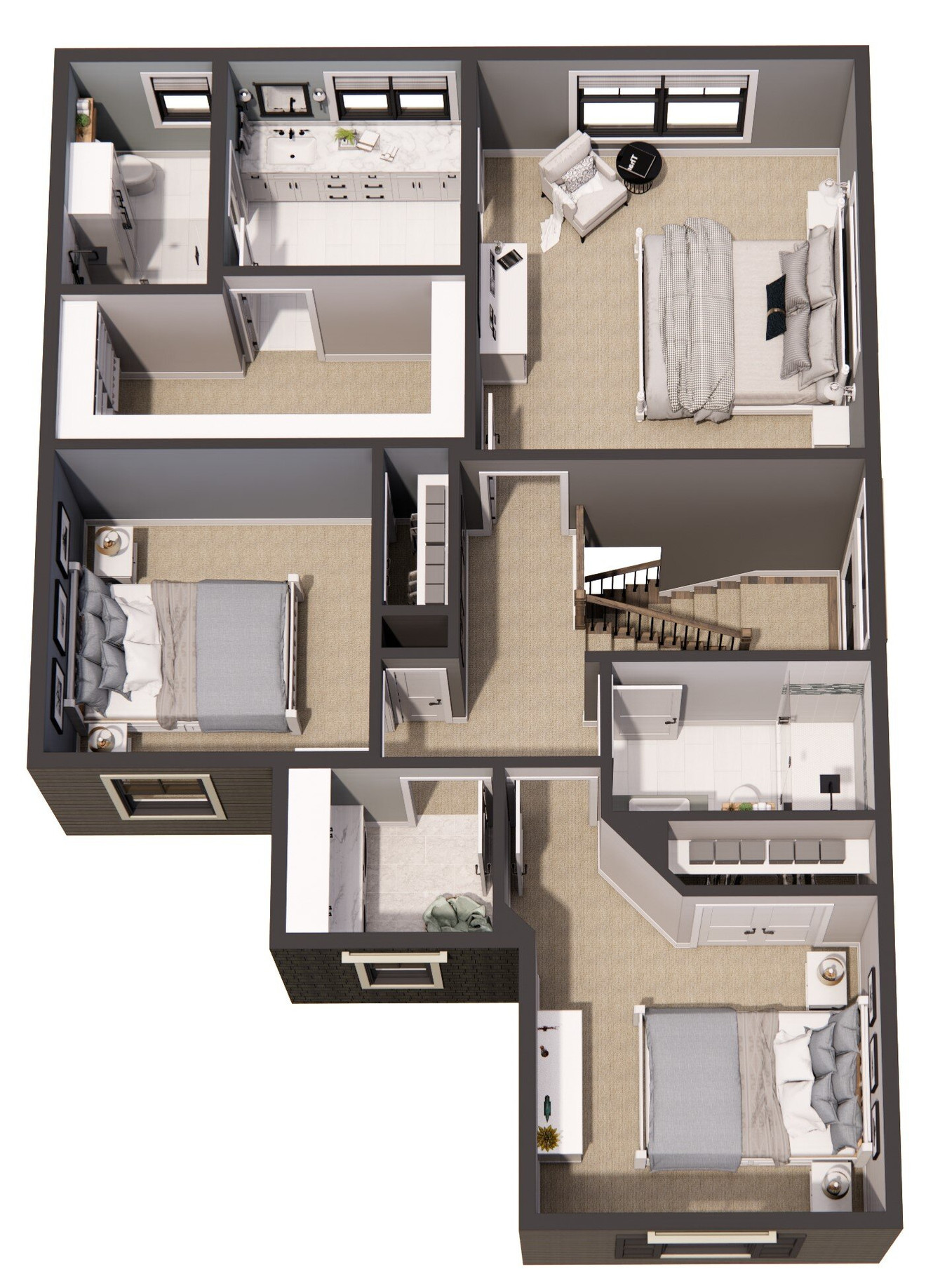 Craftsman House Plan - Pineview 85840 - 2nd Floor Plan Dollhouse - 