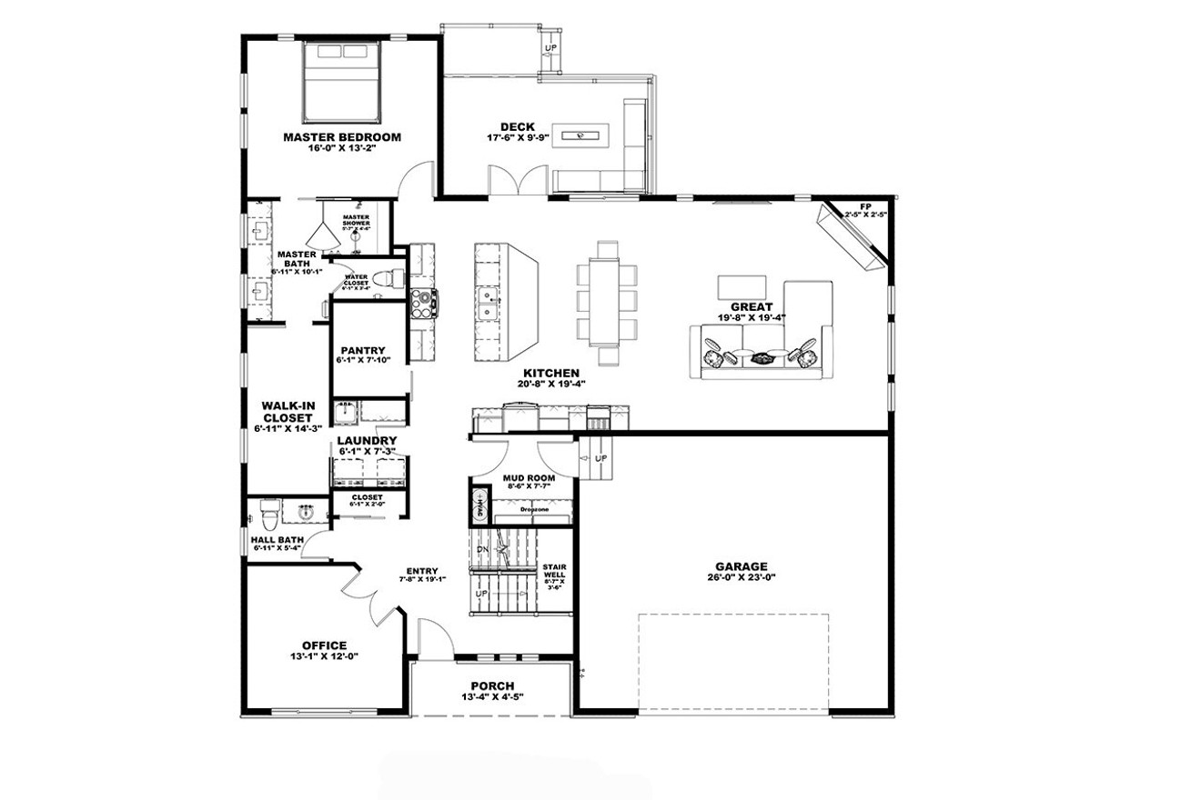 Prairie House Plan - Prairie Days 15709 - 1st Floor Plan