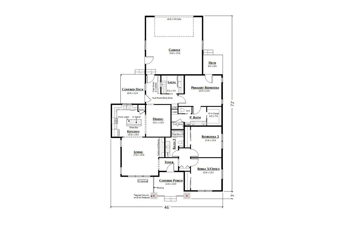 Craftsman House Plan - Red Oak 69371 - 1st Floor Plan