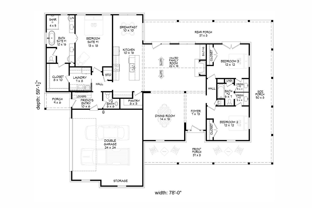 Farmhouse House Plan - Willow Farmhouse 28751 - 1st Floor Plan