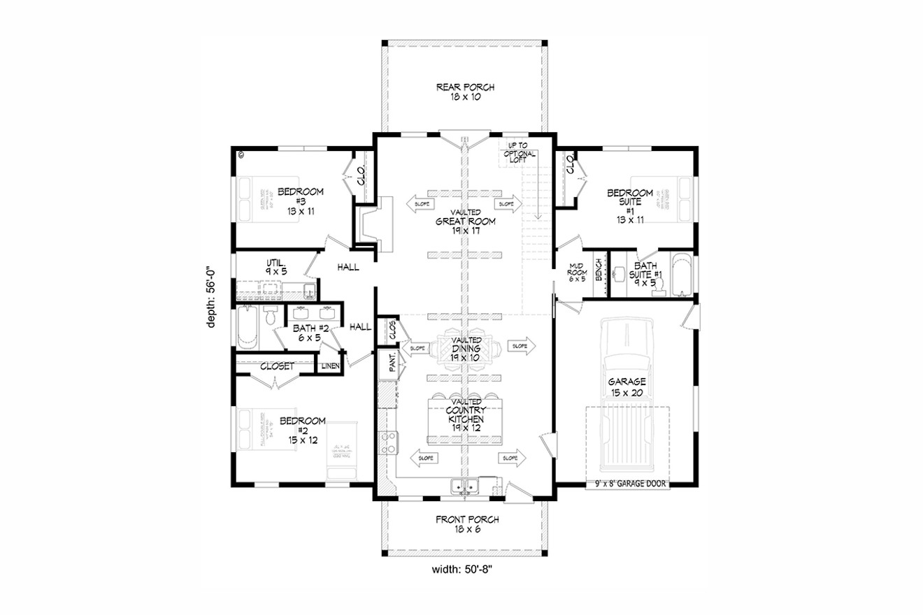 Farmhouse House Plan - Weekend Barndominium 51666 - 1st Floor Plan