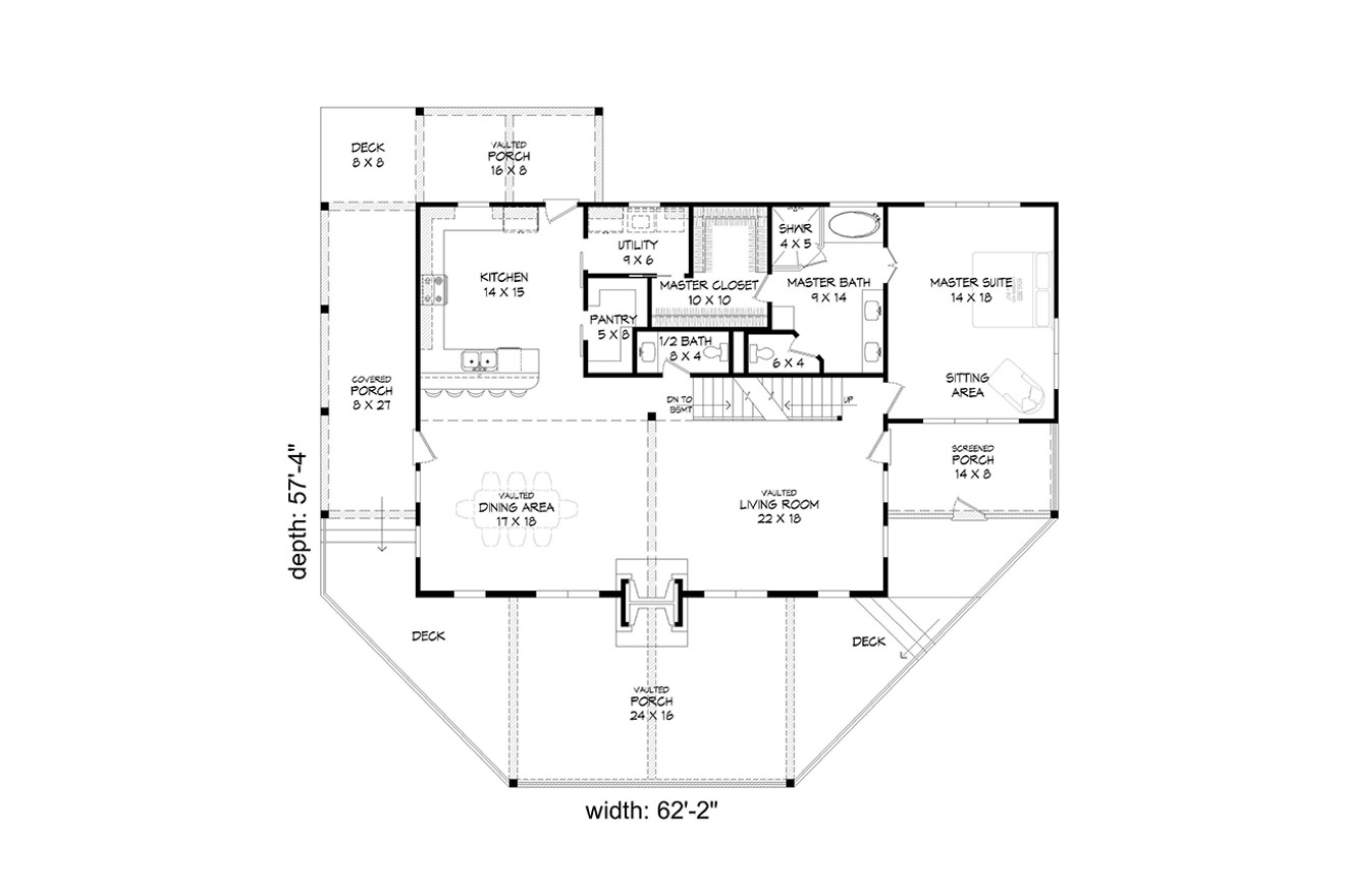 Craftsman House Plan - Riverfront View 47269 - 1st Floor Plan