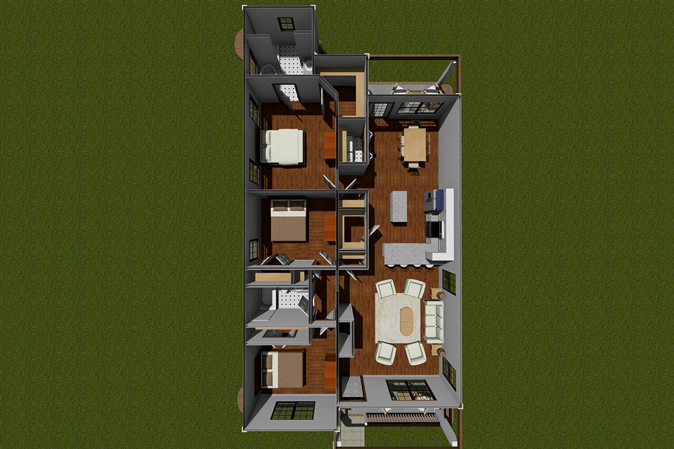 Craftsman House Plan - Elkwood 52108 - 1st Floor Plan Dollhouse - 