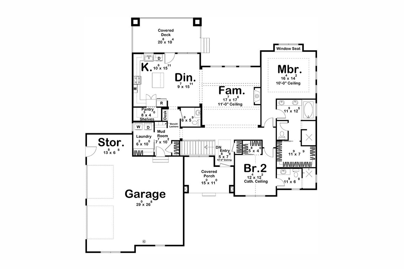 Craftsman House Plan - Langley 58366 - 1st Floor Plan