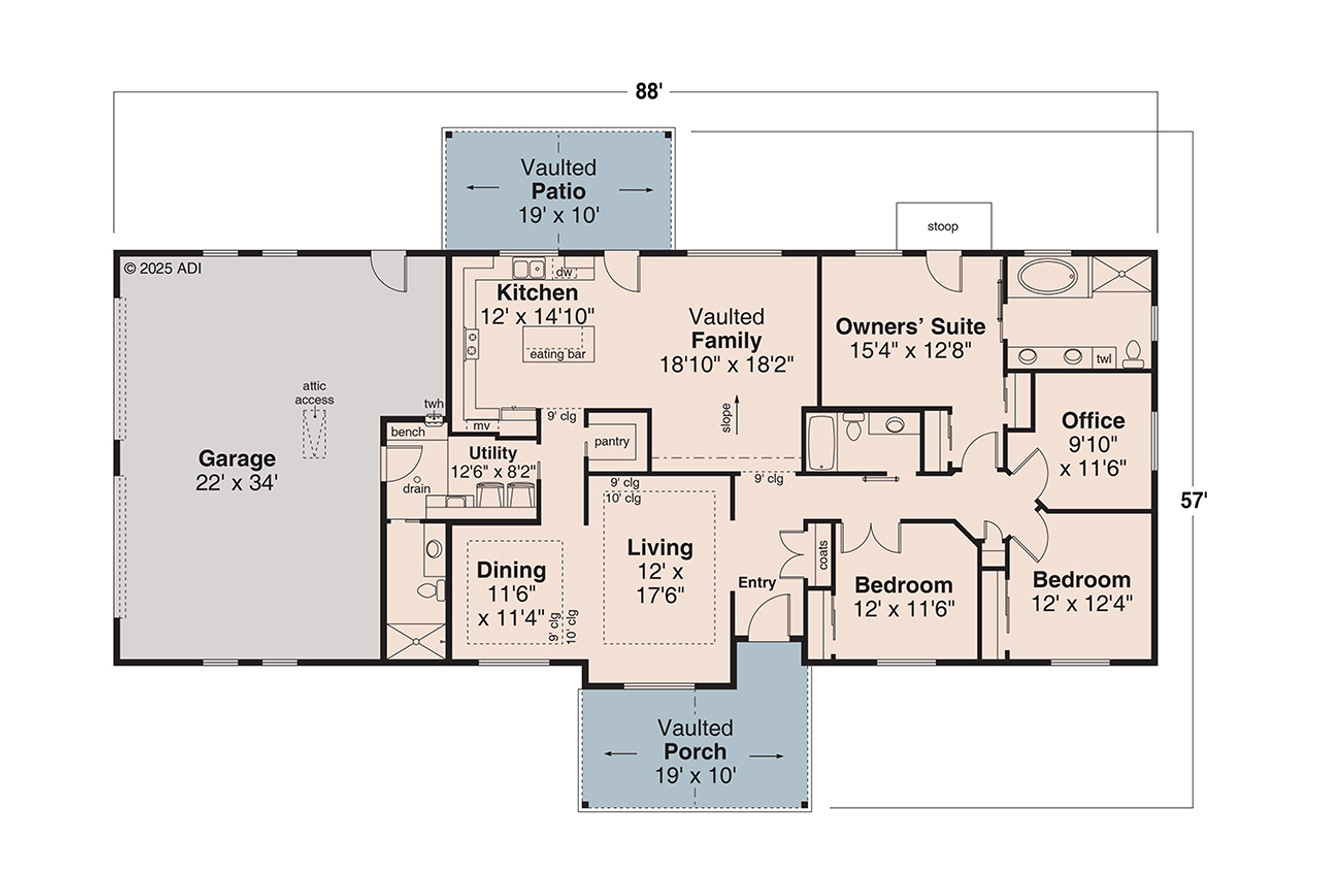 Ranch House Plan - Longmire 11575 - 1st Floor Plan