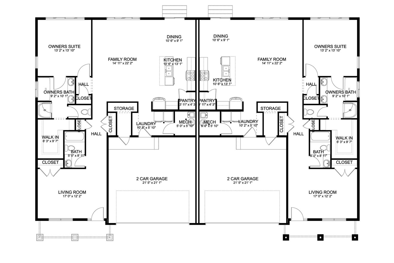 Craftsman House Plan - Lola Twin Home 69953 - 1st Floor Plan