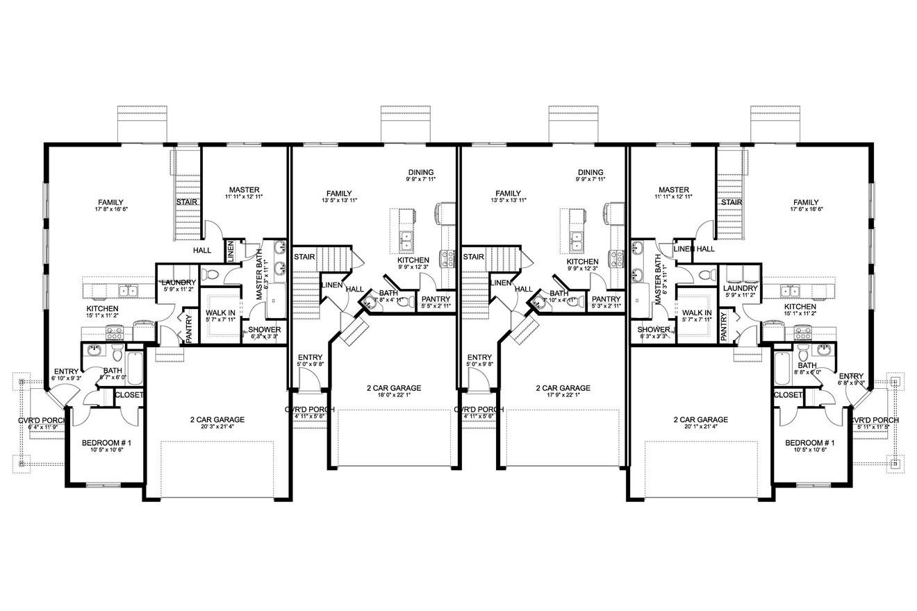 Craftsman House Plan - Jaen 4 Plex 11686 - 1st Floor Plan