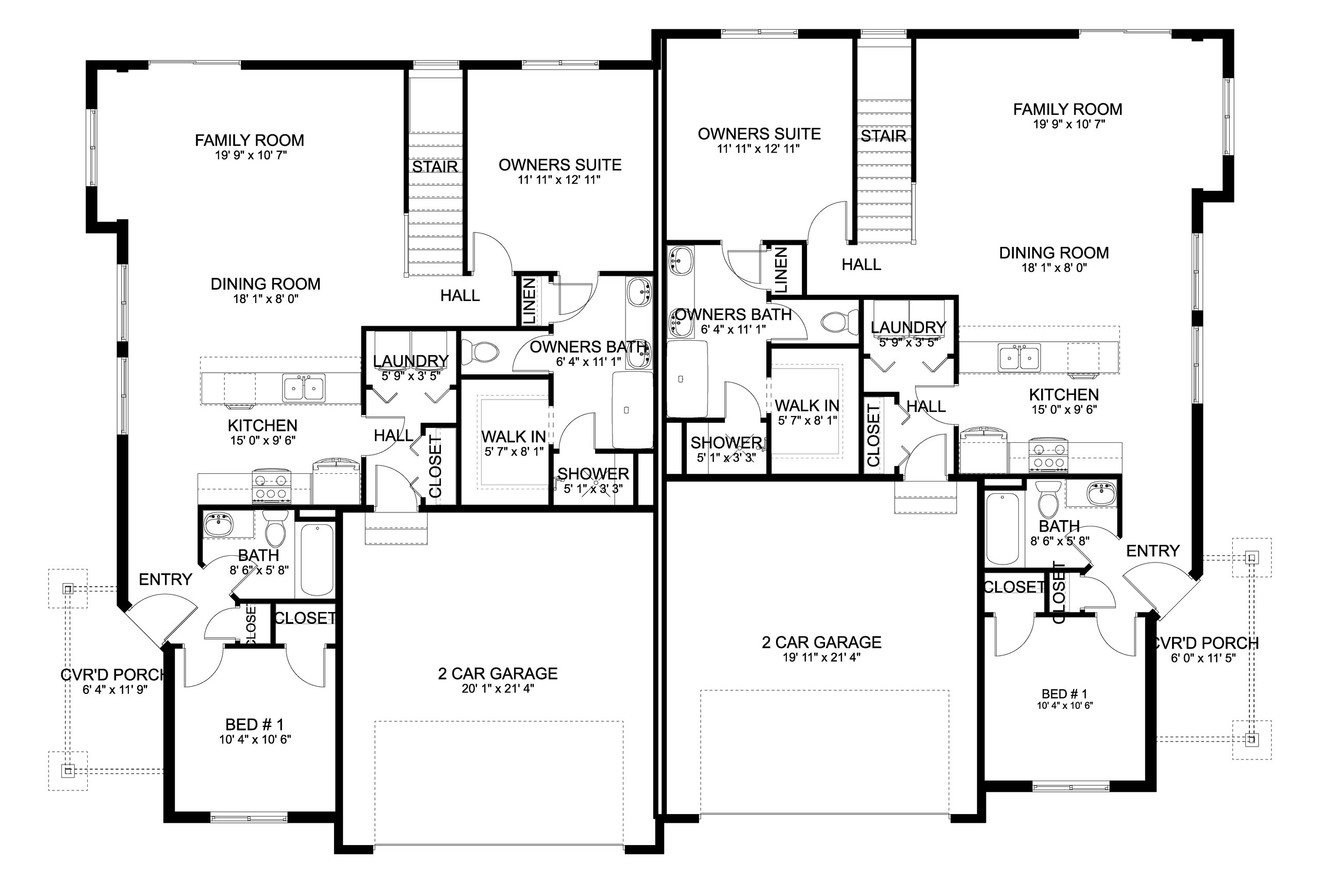 Craftsman House Plan - Auburn Duplex 93823 - 1st Floor Plan