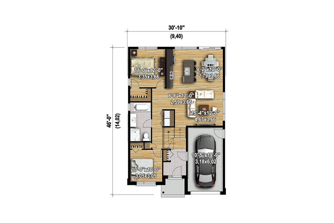 Modern House Plan - 93011 - 1st Floor Plan