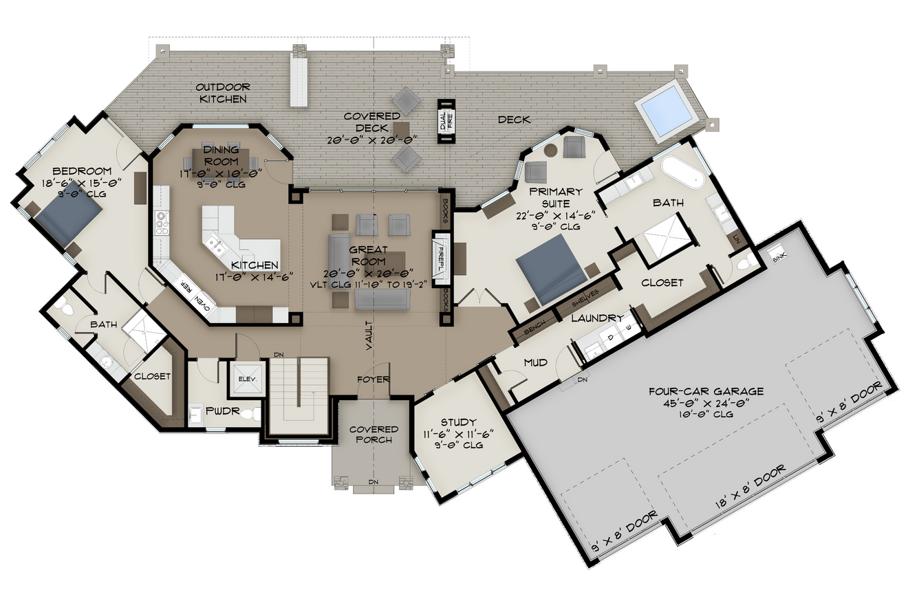 Lodge Style House Plan - Wolf Mountain 98849 - 1st Floor Plan