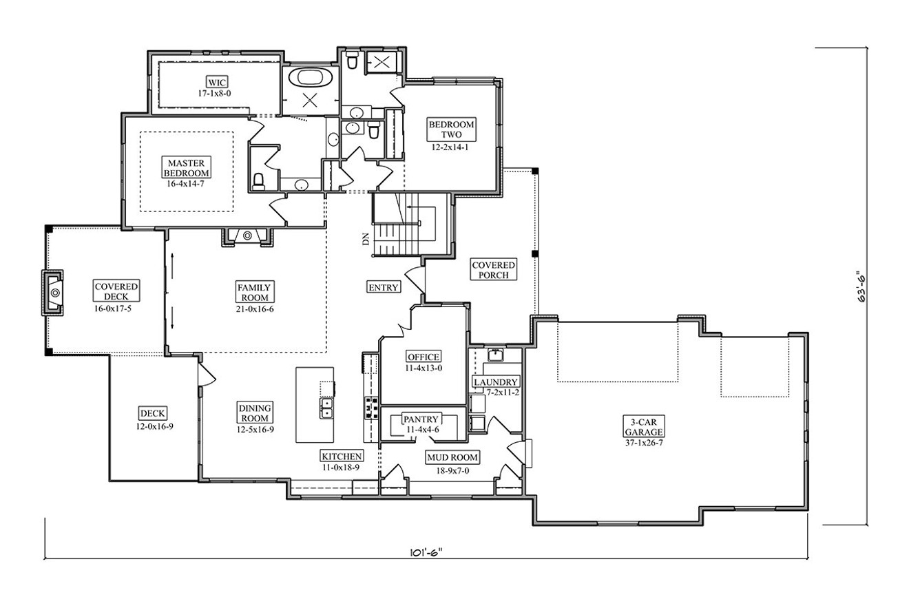 Mountain Rustic House Plan - Dakota Line 37265 - 1st Floor Plan