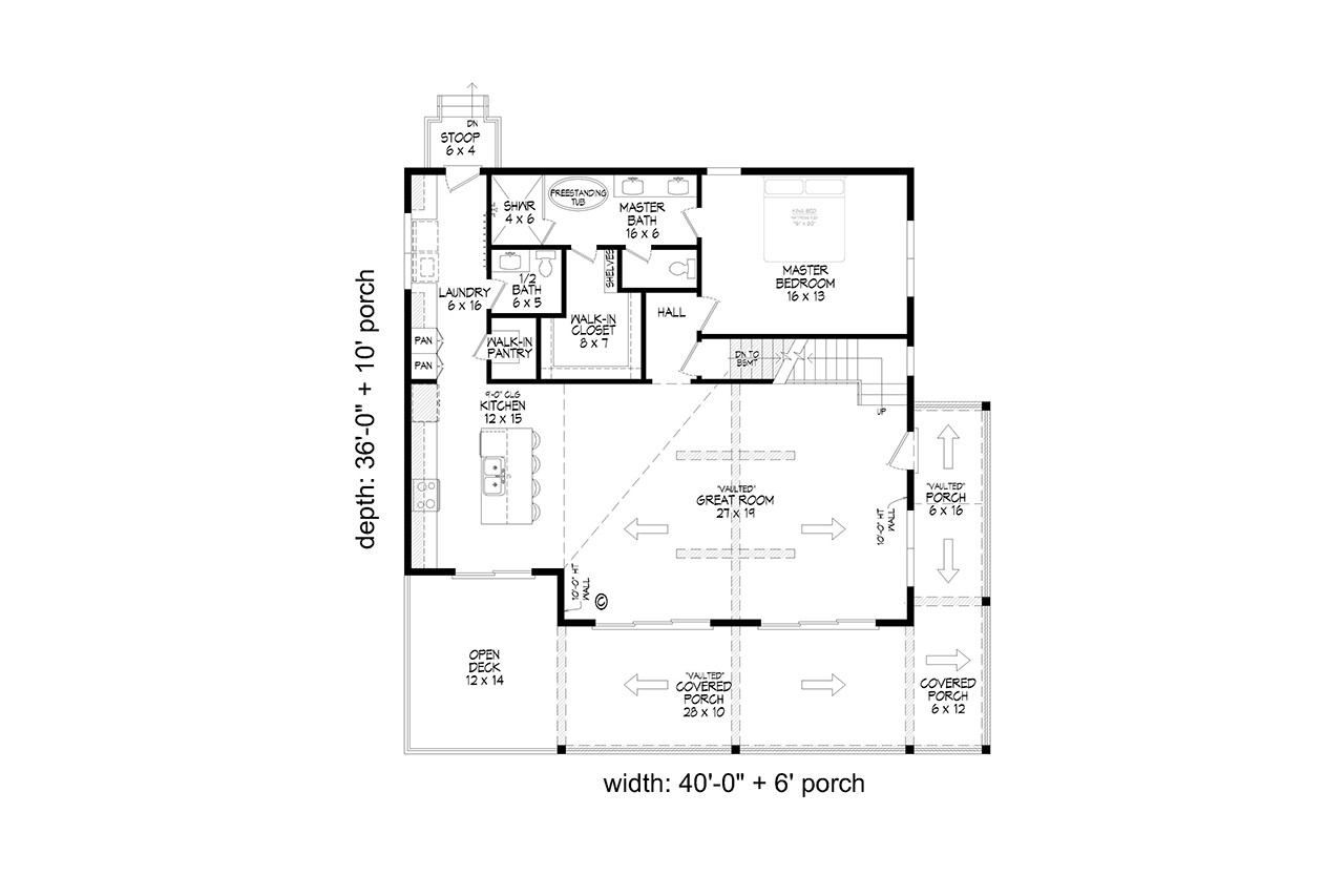 A-Frame House Plan - Laurel Pine Haven 69762 - 1st Floor Plan
