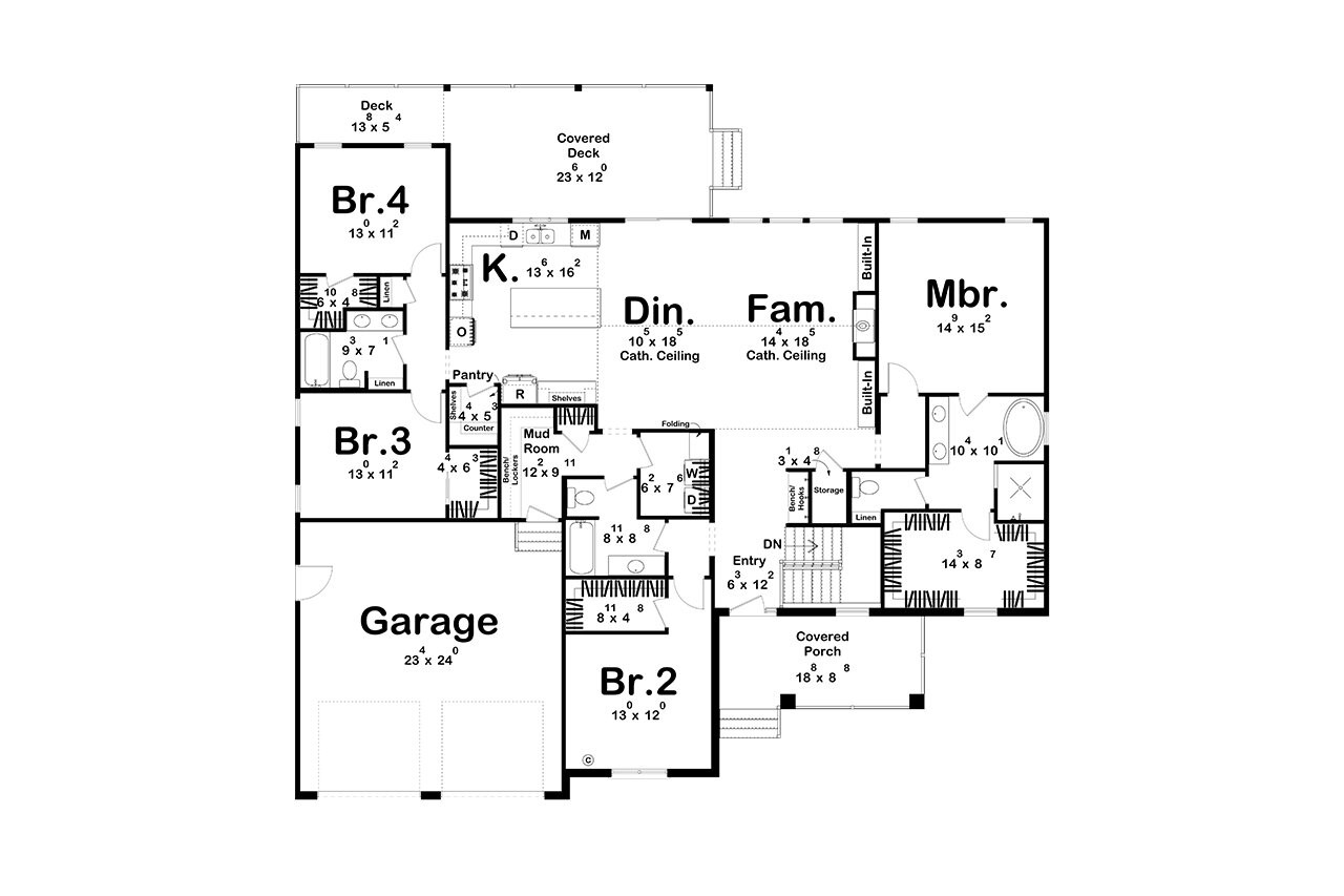 Traditional House Plan - Safron 93379 - 1st Floor Plan