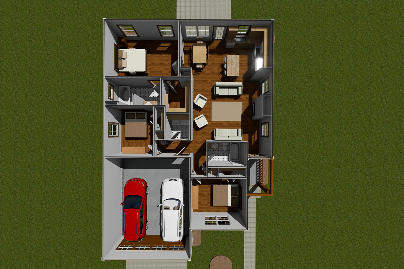 Craftsman House Plan - Greenfield 81404 - 1st Floor Plan Dollhouse - 