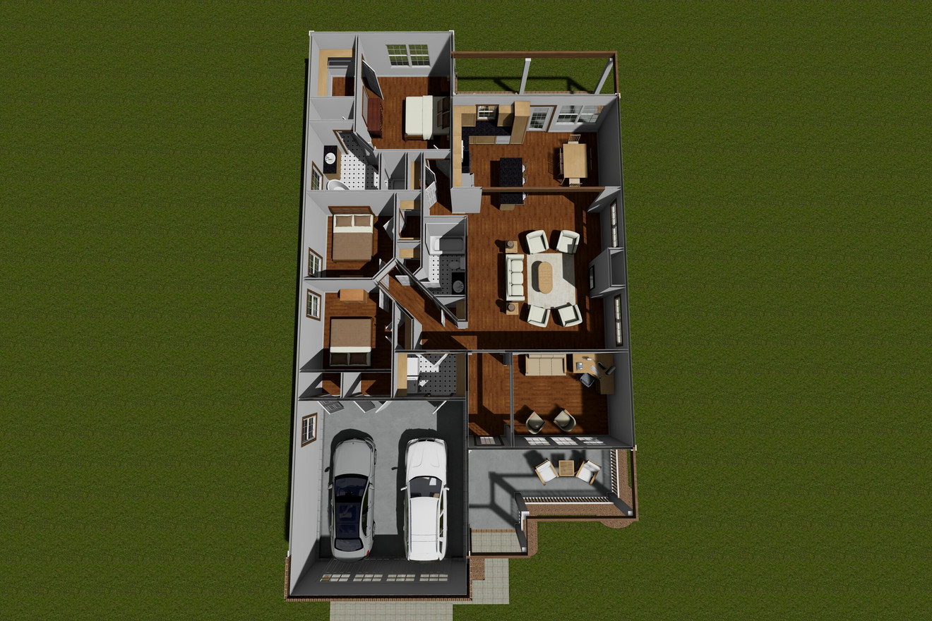 Craftsman House Plan - Bluecreek 11778 - 1st Floor Plan Dollhouse - 