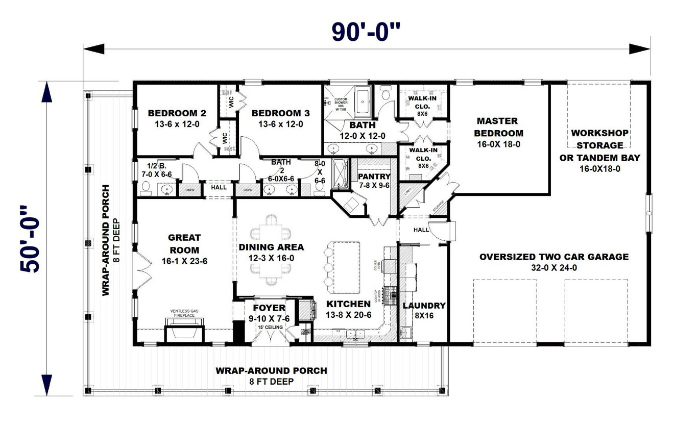 Farmhouse House Plan - 28573 - 1st Floor Plan