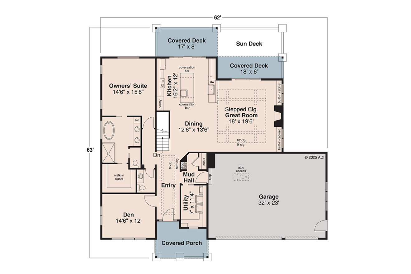 Craftsman House Plan - Willow Haven 32244 - 1st Floor Plan