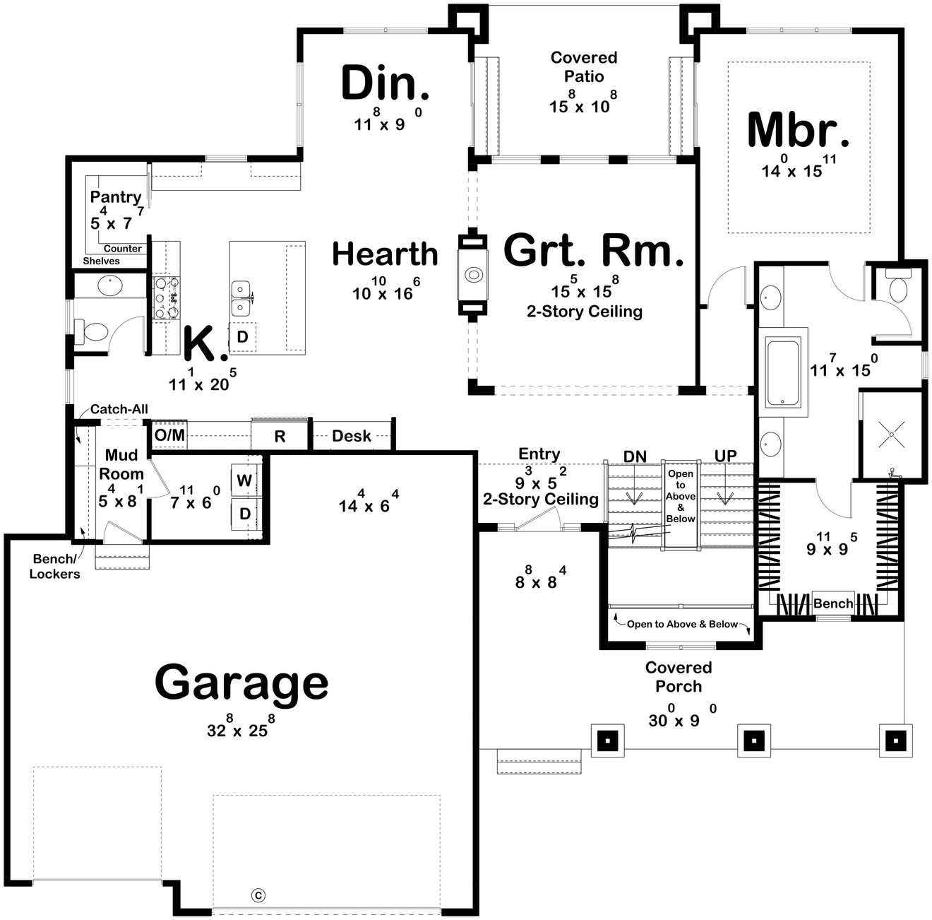 Craftsman House Plan - Texas Hillside 39945 - 1st Floor Plan