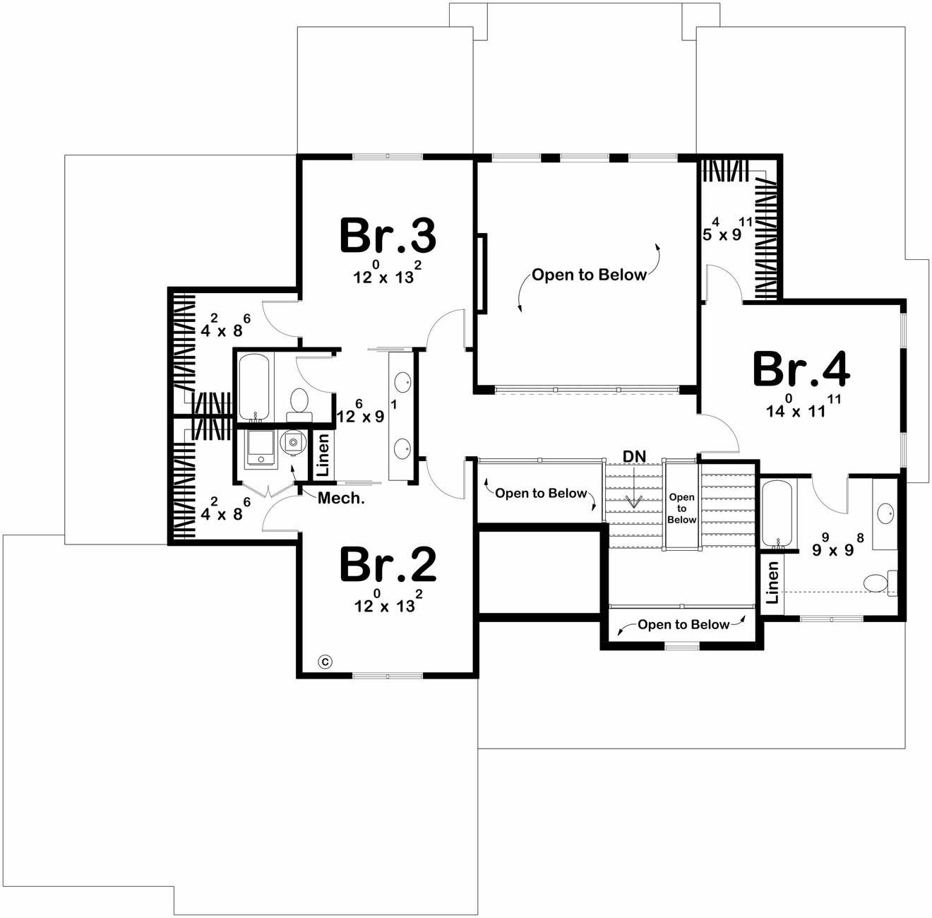 Craftsman House Plan - Texas Hillside 39945 - 2nd Floor Plan