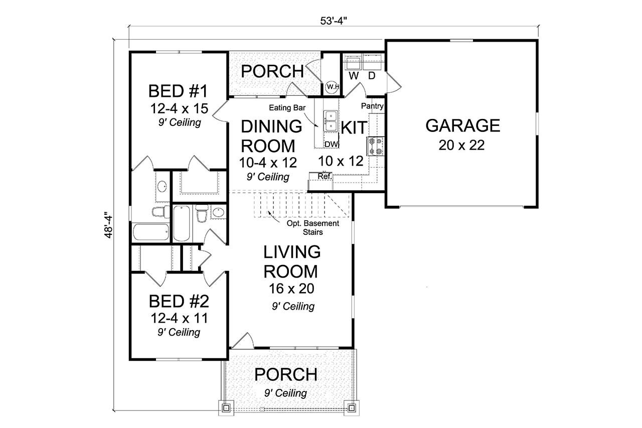 Traditional House Plan - Bay Cottage 88441 - 1st Floor Plan