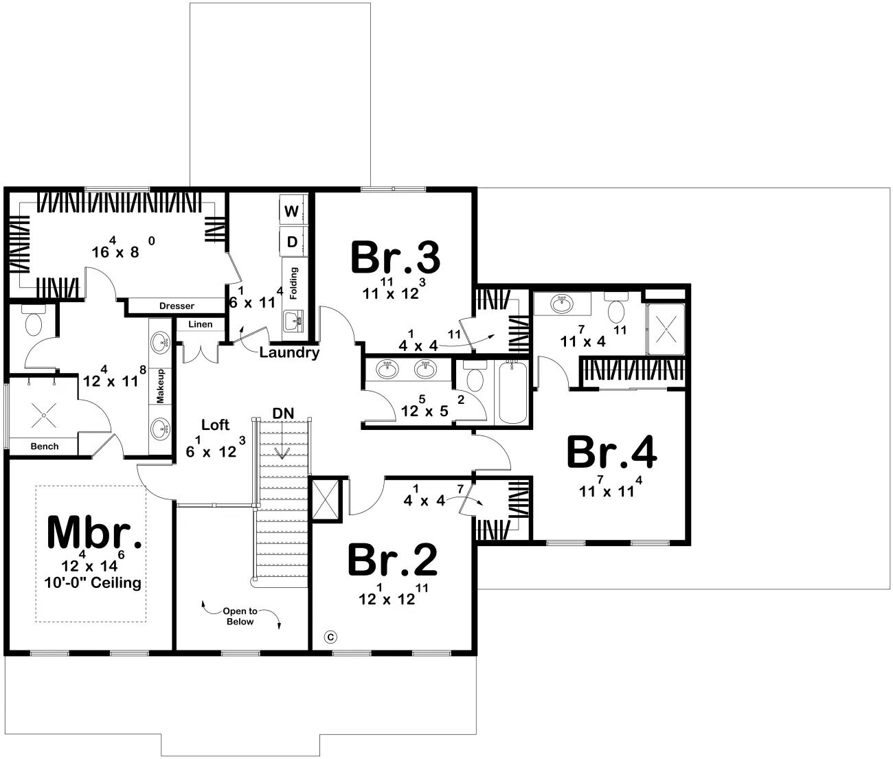 Southern House Plan - Market St 56477 - 2nd Floor Plan