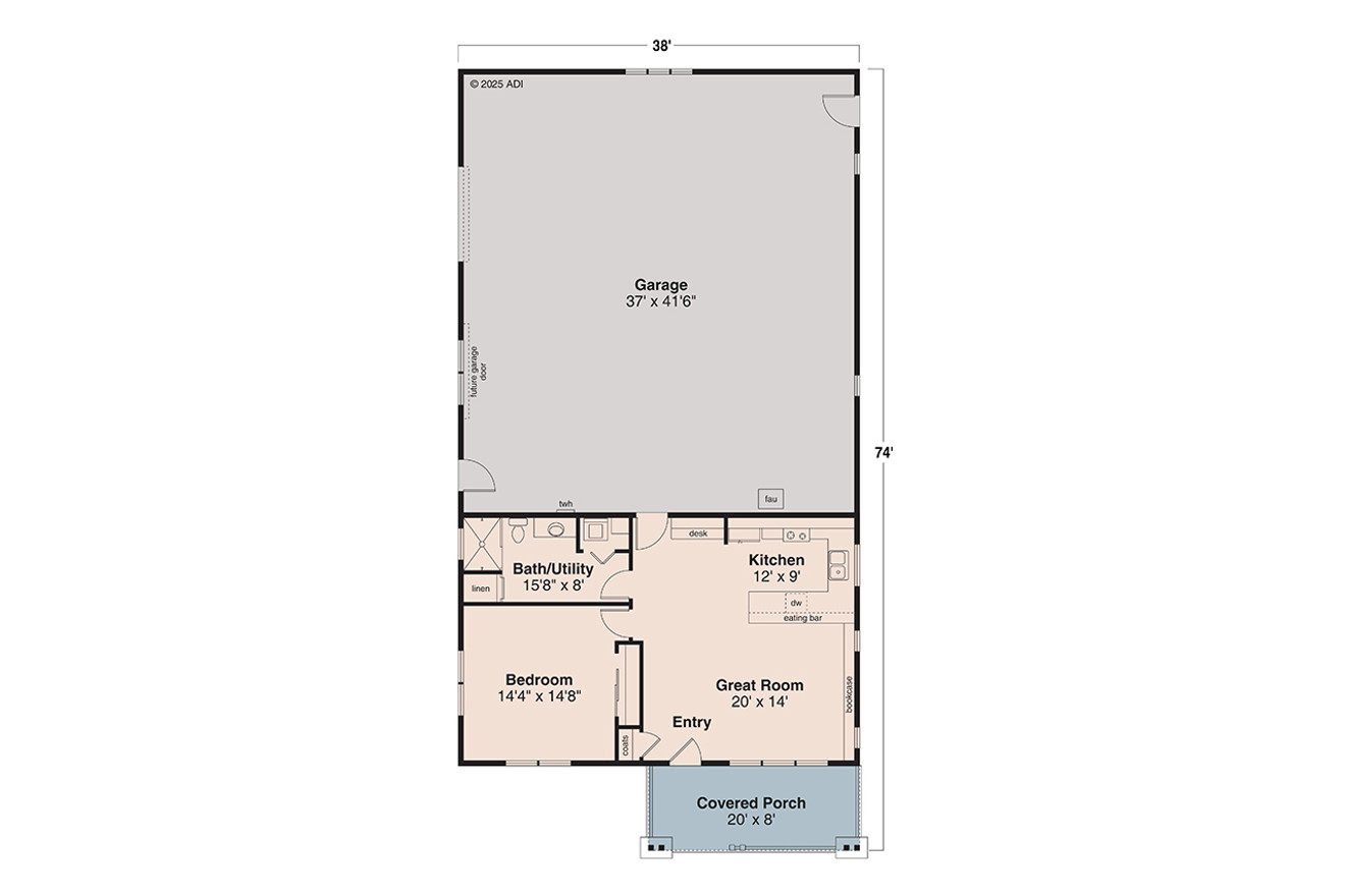 Craftsman House Plan - Garage w/ Living 93224 - 1st Floor Plan