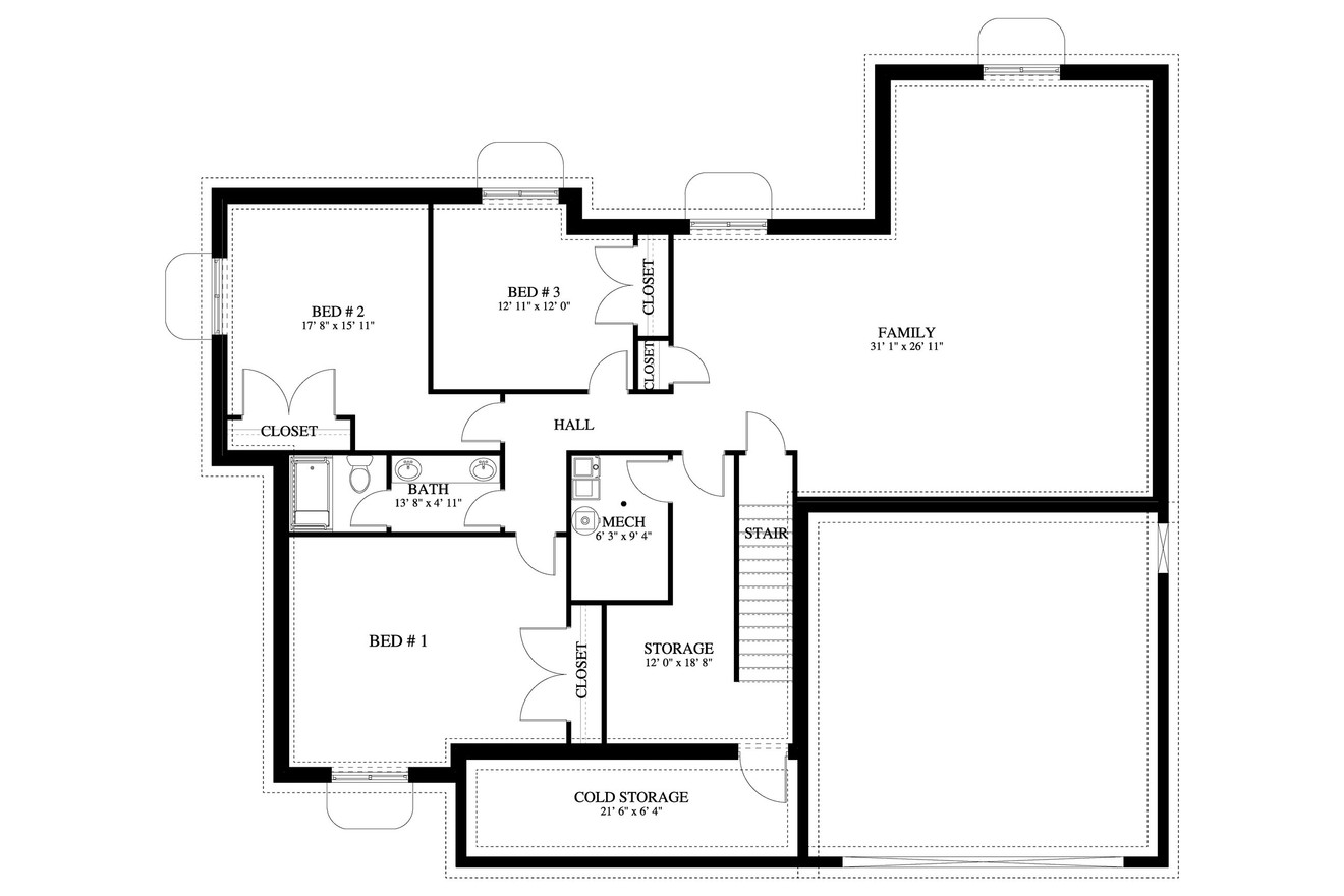Craftsman House Plan - Melissa 76032 - Basement Floor Plan