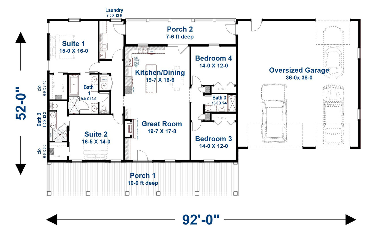 Farmhouse House Plan - 93492 - 1st Floor Plan