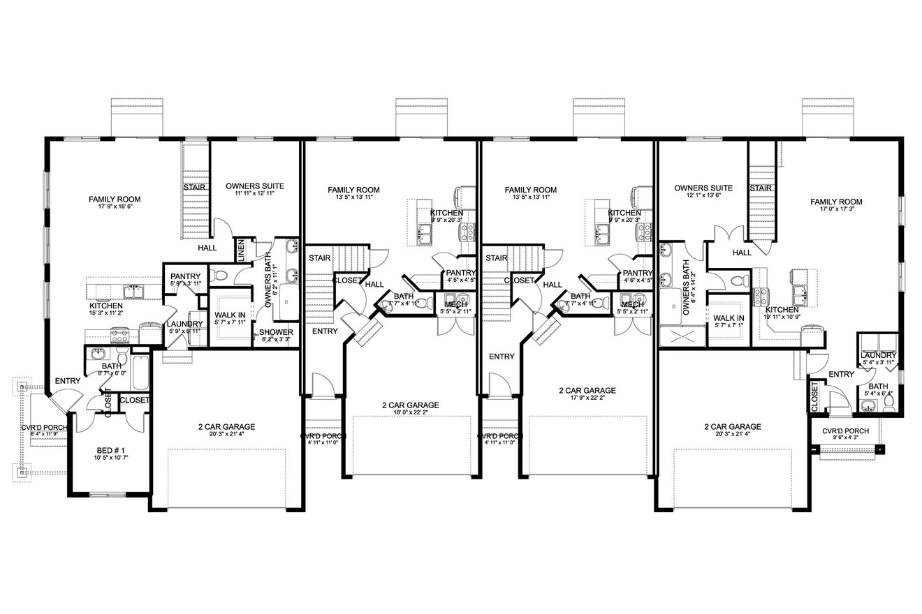 Traditional House Plan - Baeza 4 Plex 40225 - 1st Floor Plan