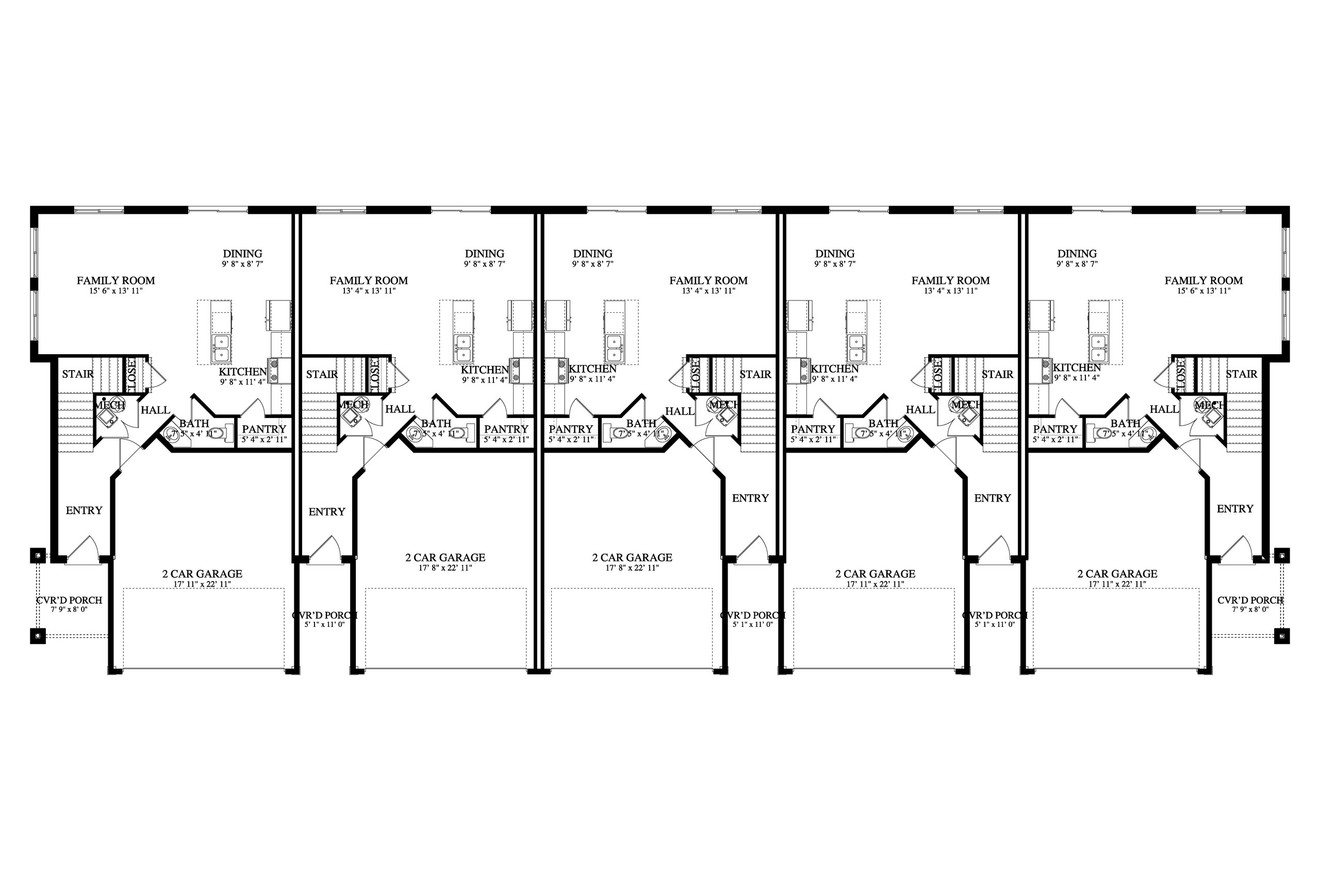 Traditional House Plan - Auburn 5 Plex 90098 - 1st Floor Plan