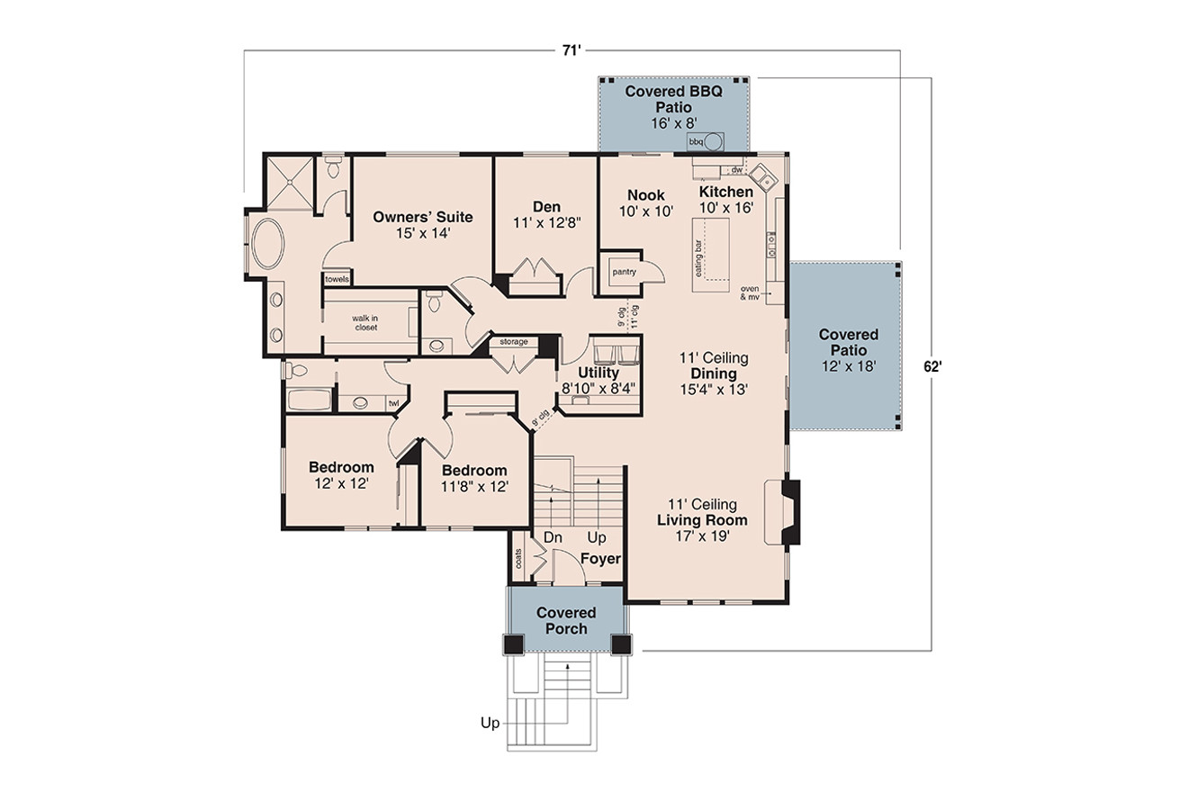 Prairie House Plan - Sycamore Crest 77642 - 1st Floor Plan