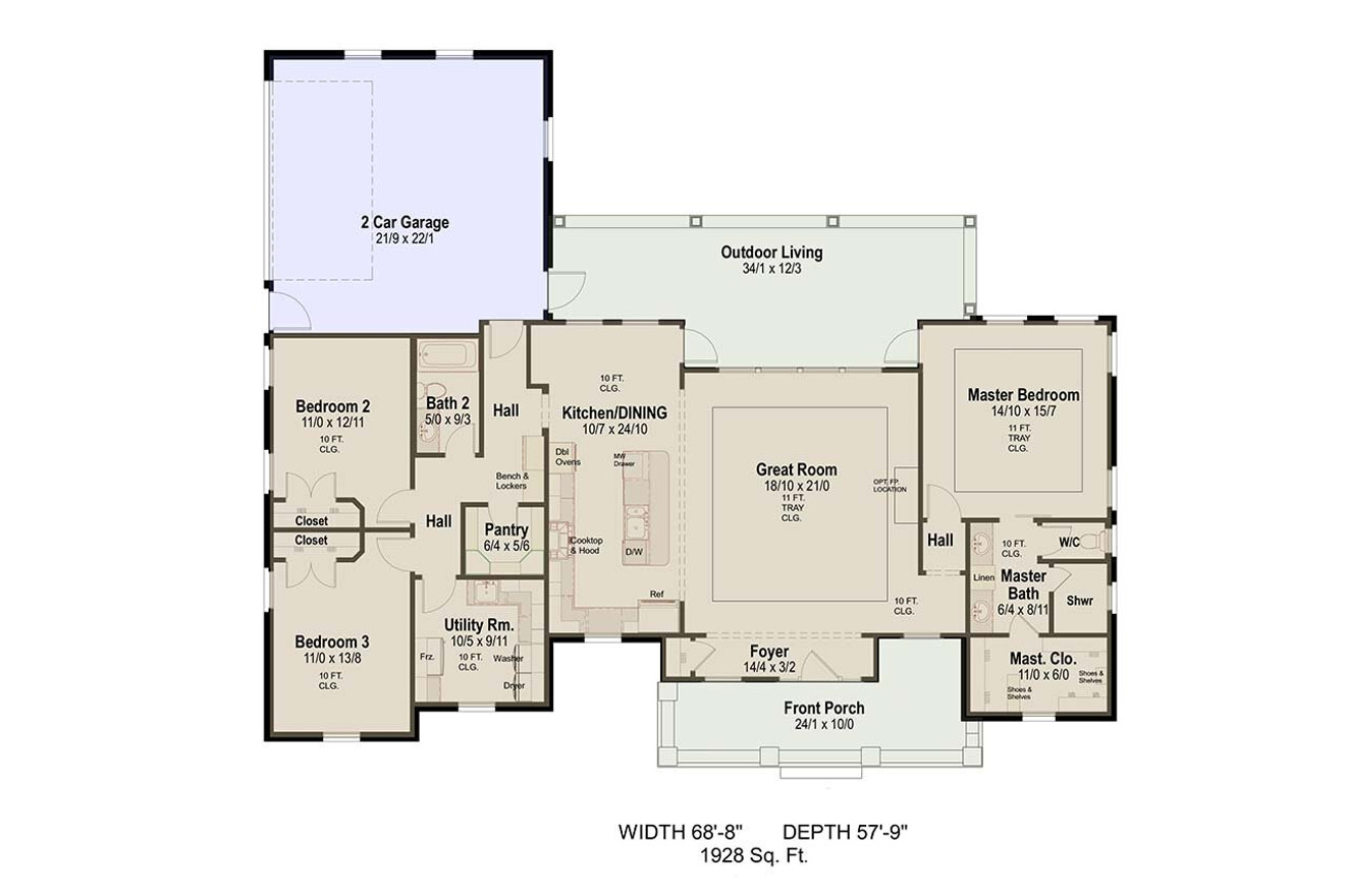 Ranch House Plan - Sweet Magnolia 43196 - 1st Floor Plan