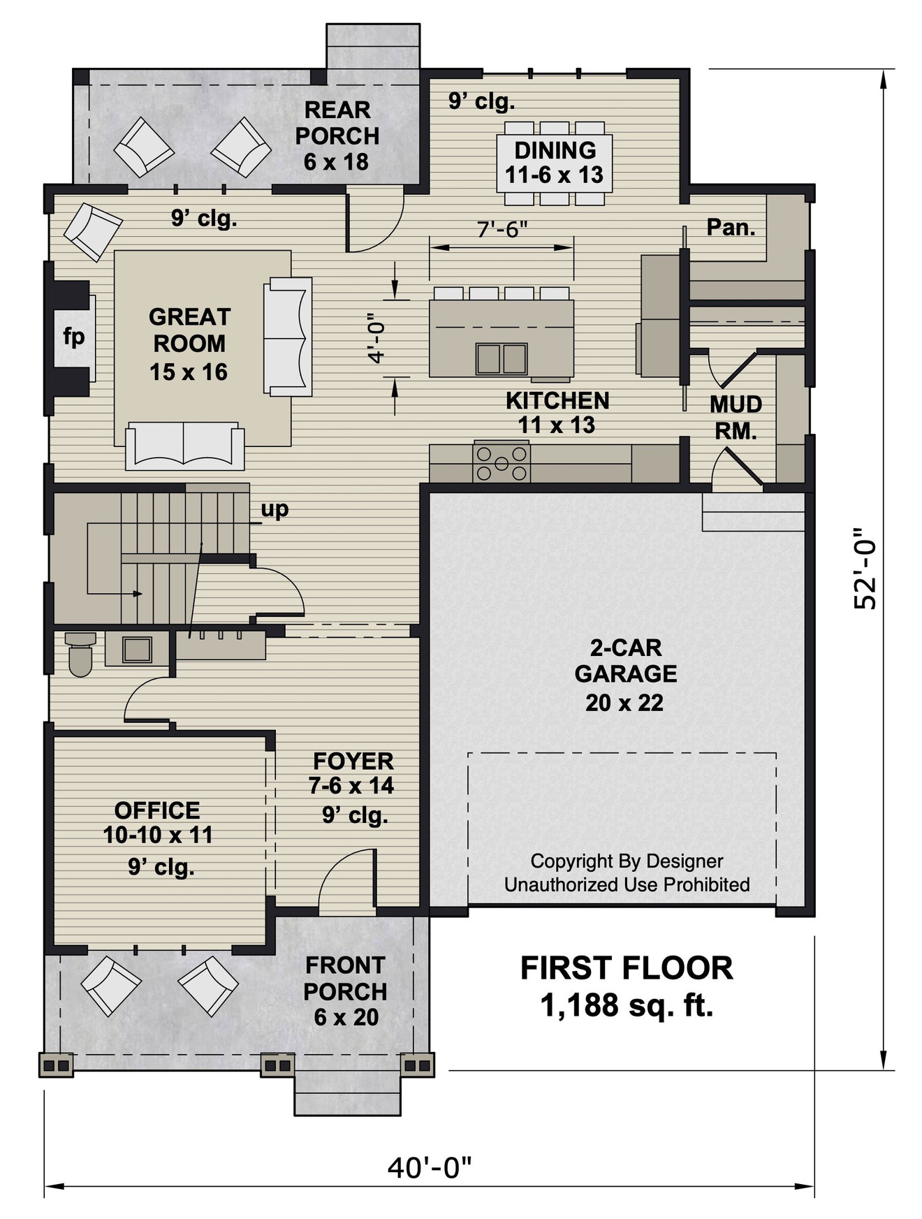 Bungalow House Plan - Red Cedar 76627 - 1st Floor Plan