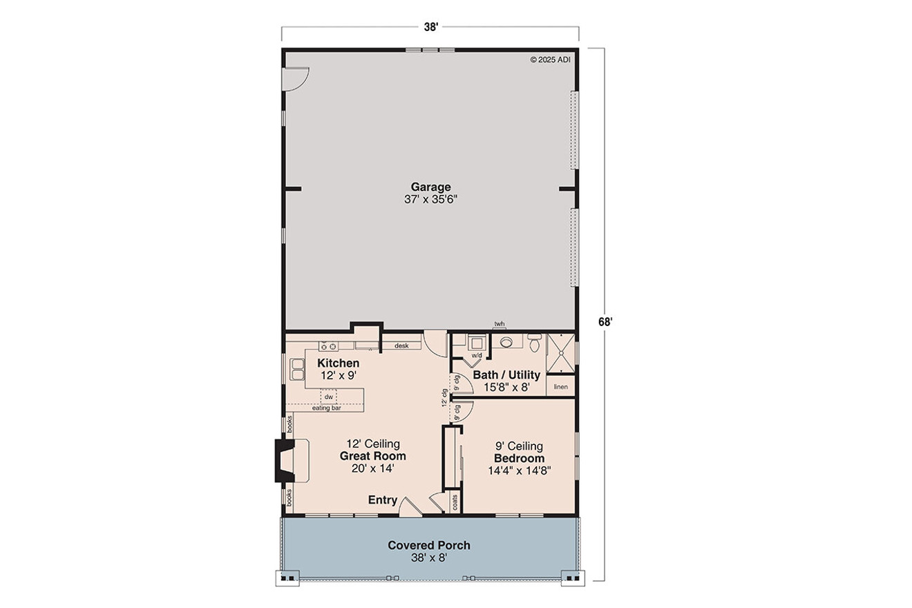 Craftsman House Plan - Garage w/ Living 80937 - 1st Floor Plan
