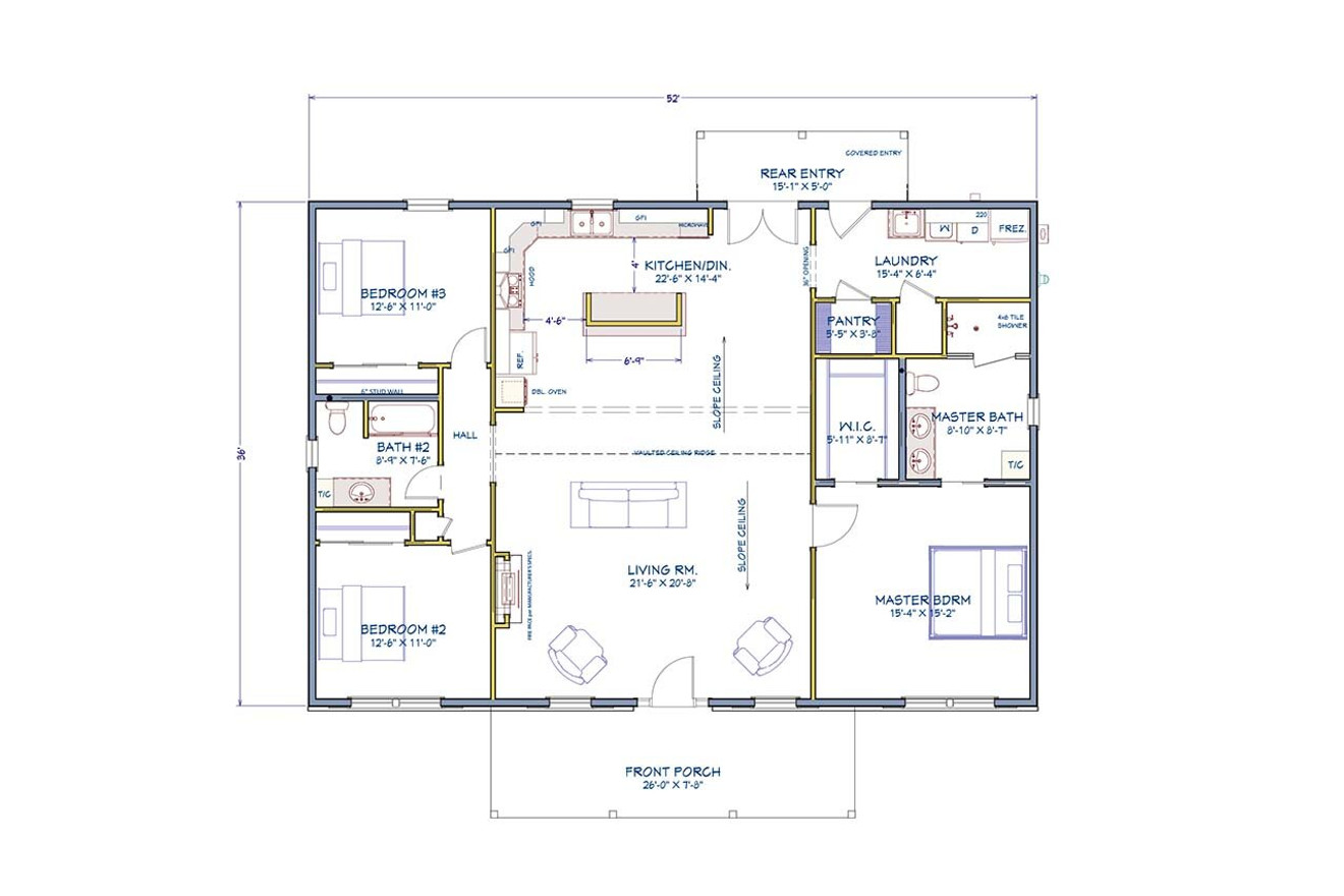 Ranch House Plan - Prescott 13982 - 1st Floor Plan