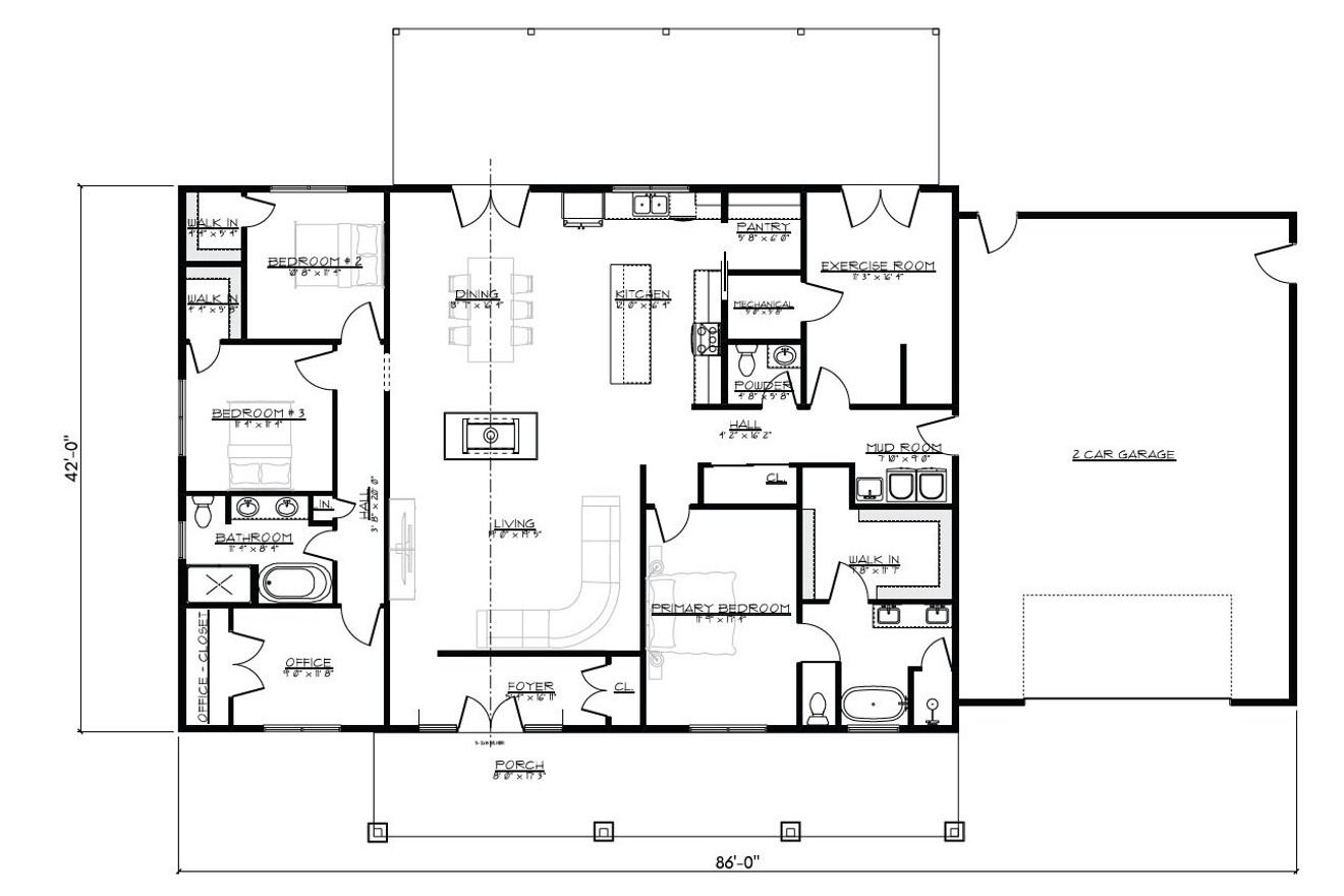 Ranch House Plan - Cardinal 84771 - 1st Floor Plan