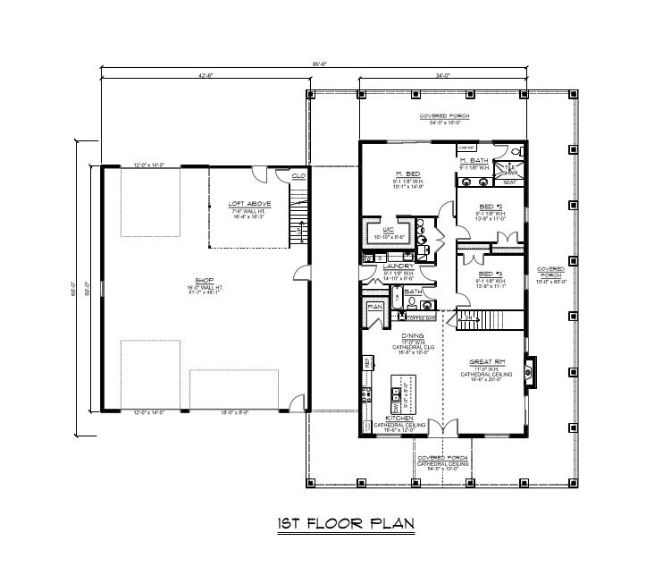 Farmhouse House Plan - 94554 - 1st Floor Plan
