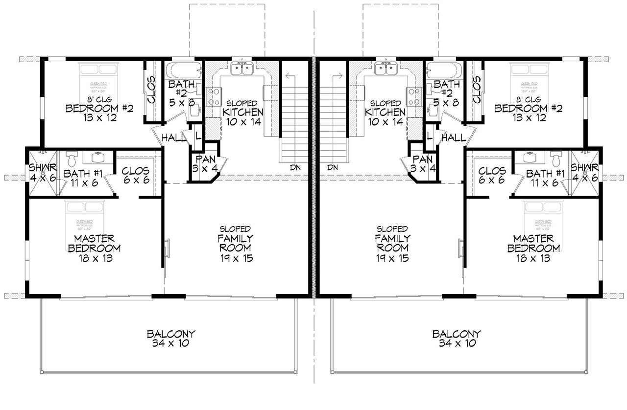 Secondary Image - Contemporary House Plan - Eagle Thunder Duplex 33055 - 2nd Floor Plan
